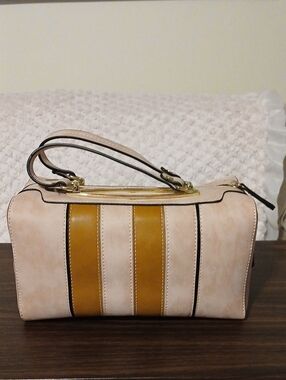 Women's Pink  and Brown Striped Satchel Handbag